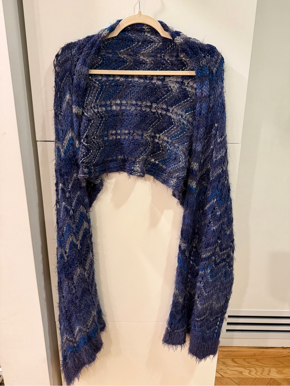 Missoni Blue Metallic Chevron Open Knit Scarf Made in Italy